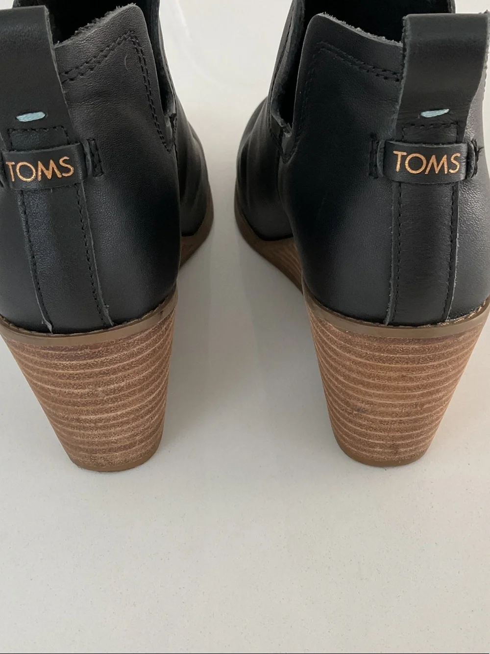 TOMS Wedge Ankle Booties - Black Leather